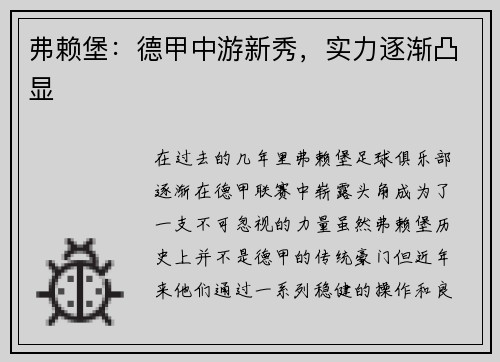 弗赖堡：德甲中游新秀，实力逐渐凸显